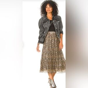 BA&SH Lurex midi skirt with print Gellio green XS
